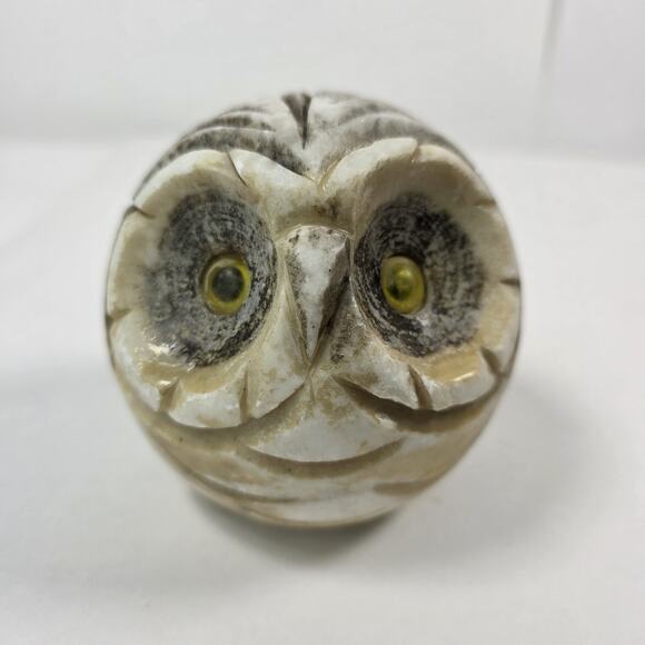 Vintage Genuine Alabaster Marble Owl Head Hand Carved Made in Italy Paperweight - Picture 2 of 11